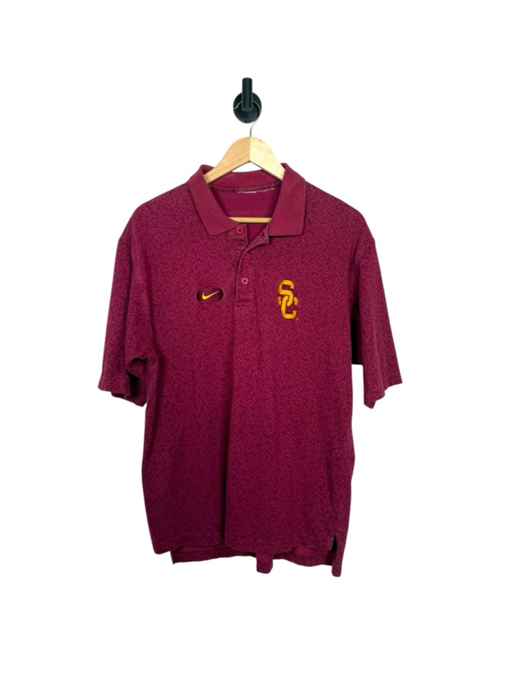 Vintage Nike USC Trojans Polo Shirt Cardinal Red Embroidered Logo Geometric L